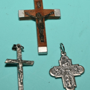 Catholic Vintage Grouping Of 2 Rosaries, 3 crosses & numerous items from soldier