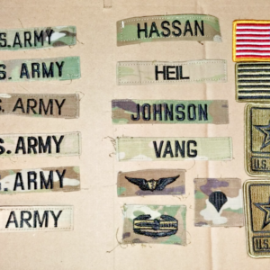 Lot Of 17 Used/New OCP Uniform Patches Rank, Army/Name Tapes, Flag, Unit Patch