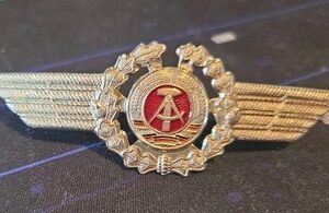 Vintage East German Air Force Officers Metal Cap Badges NVA Wings DDR Pair
